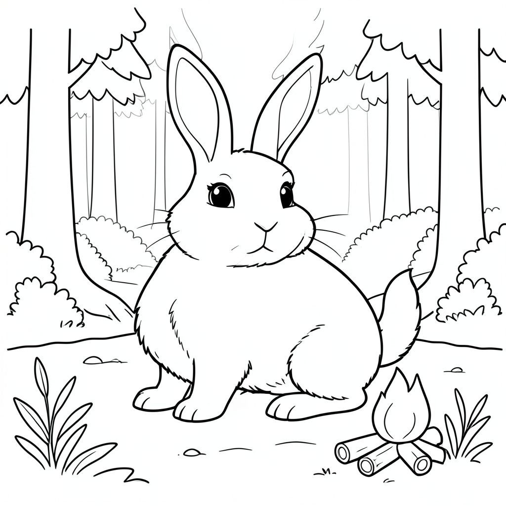 solo, chủ đề đơn, một đầu, hai mắt, hai tai, bốn chân, một đuôi, tỷ lệ tự nhiên, quy mô thích hợp trong môi trường, đúng giải phẫu, thỏ, rừng, dọn dẹp, hoàng hôn, lửa trại, vòng tròn, nhỏ, đơn giản, dọn dẹp, lý lịch, tắt tiếng, trang màu, nghệ thuật đường, nền trắng, solo, chủ đề đơn, đúng giải phẫu, giải phẫu hoàn hảo