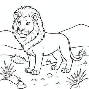 solo, chủ đề đơn, một đầu, hai mắt, hai tai, bốn chân, một đuôi, tỷ lệ tự nhiên, quy mô thích hợp trong môi trường, đúng giải phẫu, sư tử, Đá, sa mạc, đường mòn, đá, bàn chải khô, đơn giản, dọn dẹp, lý lịch, phong cảnh, đường chân trời, trang màu, nghệ thuật đường, nền trắng, solo, chủ đề đơn, đúng về mặt giải phẫu, giải phẫu hoàn hảo