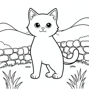 solo, chủ đề đơn, một đầu, hai mắt, hai tai, bốn chân, một đuôi, tỷ lệ tự nhiên, quy mô thích hợp trong môi trường, đúng giải phẫu, con mèo, bức tường đá, đồng cỏ cừu, đồi thoai thoải, cỏ, nền đơn giản, sạch sẽ, sách truyện, tinh khiết, đơn giản, trang màu, nghệ thuật đường, nền trắng, solo, chủ đề đơn, đúng giải phẫu, giải phẫu hoàn hảo