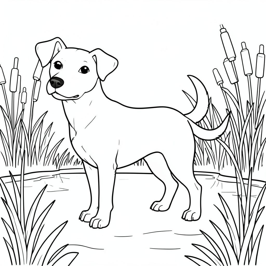 solo, chủ đề đơn, một đầu, hai mắt, hai tai, bốn chân, một đuôi, tỷ lệ tự nhiên, quy mô thích hợp trong môi trường, đúng giải phẫu,, Lau sậy, đuôi mèo, bờ sông, nước lặng, ánh sáng mặt trời, đơn giản, sạch sẽ, lý lịch, tán lá, cỏ, trang tô màu, nghệ thuật đường, nền trắng, solo, chủ đề đơn, đúng về mặt giải phẫu, giải phẫu hoàn hảo