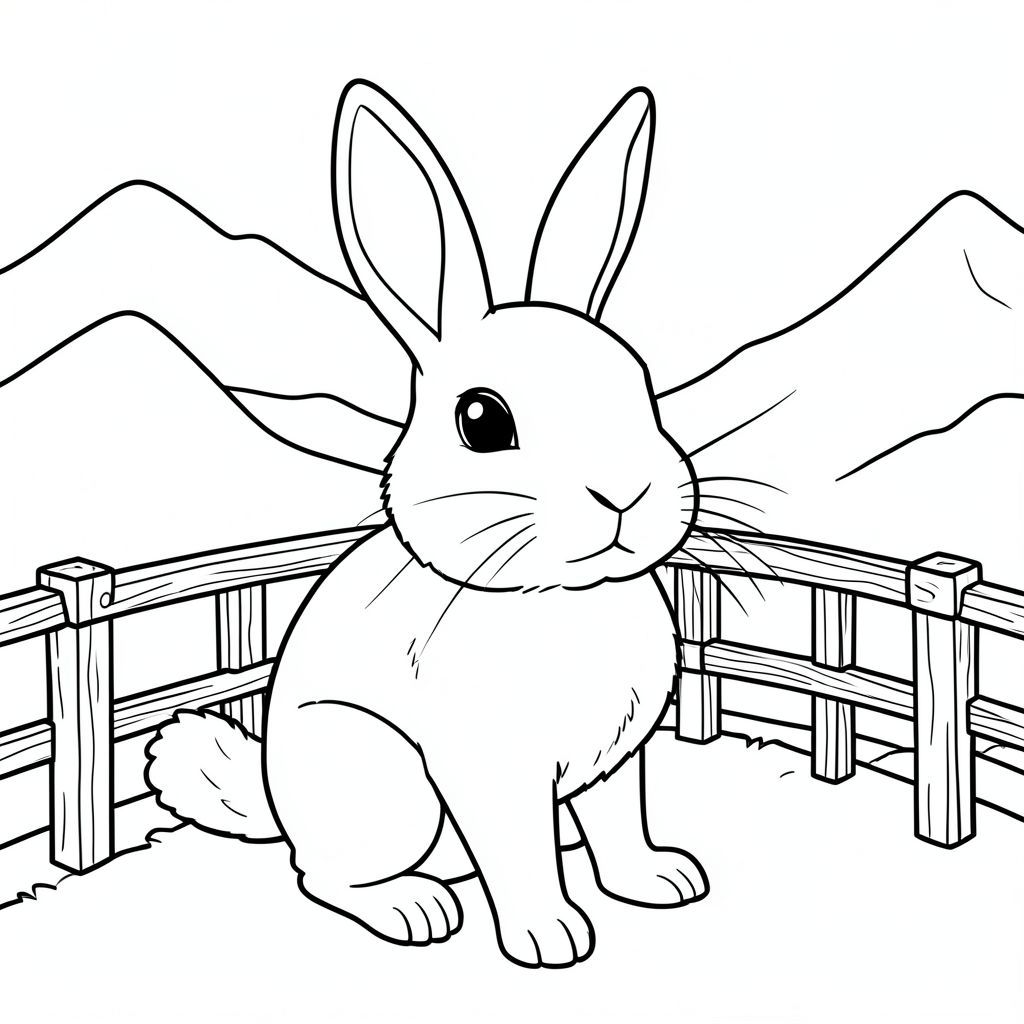 solo, chủ đề đơn, một đầu, hai mắt, hai tai, bốn chân, một đuôi, tỷ lệ tự nhiên, quy mô thích hợp trong môi trường, đúng giải phẫu, thỏ, núi, quan điểm, quan sát, lan can, bằng gỗ, đơn giản, sạch sẽ, lý lịch, phong cảnh, chân trời, trang màu, nghệ thuật đường, nền trắng, solo, chủ đề đơn, đúng về mặt giải phẫu, giải phẫu hoàn hảo