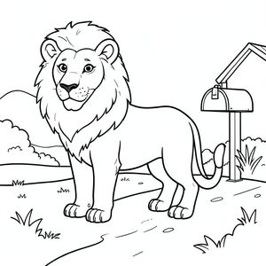 solo, chủ đề đơn, một đầu, hai mắt, hai tai, bốn chân, một đuôi, tỷ lệ tự nhiên, quy mô thích hợp trong môi trường, chính xác về mặt giải phẫu, sư tử, nông thôn, hộp thư, bụi bẩn đường lái xe, đơn giản, dọn dẹp, phong cảnh, nhỏ, cô đơn, cô đơn, độc thân, trang màu, nghệ thuật đường, nền trắng, solo, chủ đề đơn, chính xác về mặt giải phẫu, giải phẫu hoàn hảo