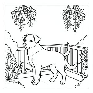 solo, chủ đề đơn, một đầu, hai mắt, hai tai, bốn chân, một đuôi, tỷ lệ tự nhiên, quy mô thích hợp trong môi trường, đúng giải phẫu,, Ban công, cây treo, vườn, yên tĩnh, đơn giản, dọn dẹp, xem, phong cảnh, nhỏ, sách truyện, trang màu, nghệ thuật đường, nền trắng, solo, chủ đề đơn, đúng về mặt giải phẫu, giải phẫu hoàn hảo