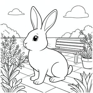 solo, chủ đề đơn, một đầu, hai mắt, hai tai, bốn chân, một đuôi, tỷ lệ tự nhiên, quy mô thích hợp trong môi trường, đúng giải phẫu, thỏ, Sân thượng, sân thượng, thực vật, băng ghế, đơn giản, dọn dẹp, vườn, ánh sáng mặt trời, xem, đường chân trời, trang màu, nghệ thuật đường, nền trắng, solo, chủ đề đơn, đúng về mặt giải phẫu, giải phẫu hoàn hảo