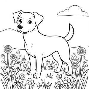 solo, chủ đề đơn, một đầu, hai mắt, hai tai, bốn chân, một đuôi, tỷ lệ tự nhiên, quy mô thích hợp trong môi trường, đúng giải phẫu,, Đồng cỏ, hoa dại, cỏ, bồ công anh, cỏ ba lá, ánh sáng mặt trời, bầu trời quang đãng, gió nhẹ, nền đơn giản, dọn dẹp, trang màu, nghệ thuật đường, nền trắng, solo, chủ đề đơn, chính xác về mặt giải phẫu, giải phẫu hoàn hảo