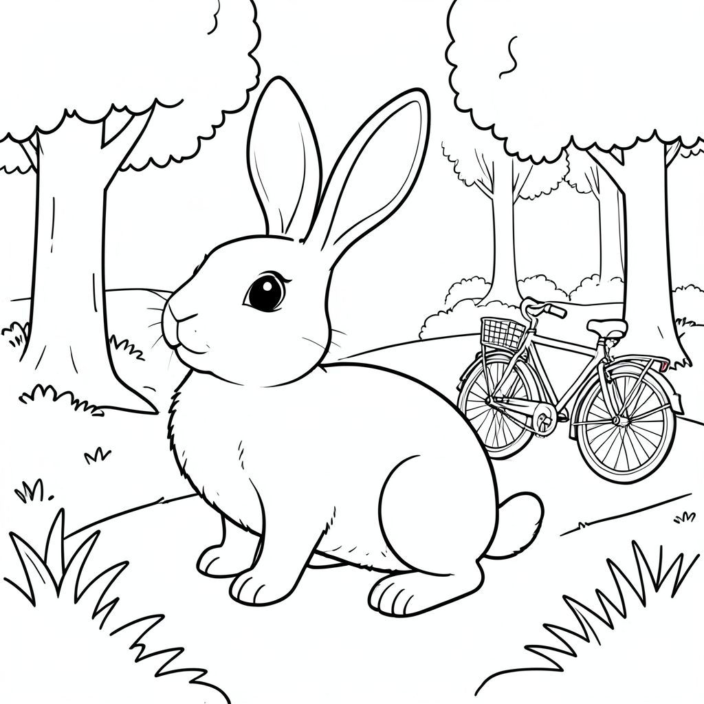 solo, chủ đề đơn, một đầu, hai mắt, hai tai, bốn chân, một đuôi, tỷ lệ tự nhiên, quy mô thích hợp trong môi trường, đúng giải phẫu, thỏ, rừng, con đường, yên tĩnh, xe đạp, công viên, ngoại ô, nhỏ, đơn giản, dọn dẹp, lý lịch, tô màu, nghệ thuật đường, nền trắng, solo, chủ đề đơn, đúng về mặt giải phẫu, giải phẫu hoàn hảo