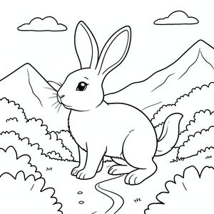 solo, chủ đề đơn, một đầu, hai mắt, hai tai, bốn chân, một đuôi, tỷ lệ tự nhiên, quy mô thích hợp trong môi trường, đúng giải phẫu, thỏ, Núi, đường mòn, bụi cây, thấp, ánh sáng mặt trời, trong sáng, bầu trời, con đường, quanh co, đơn giản, tô màu, nghệ thuật đường, nền trắng, solo, chủ đề đơn, đúng về mặt giải phẫu, giải phẫu hoàn hảo