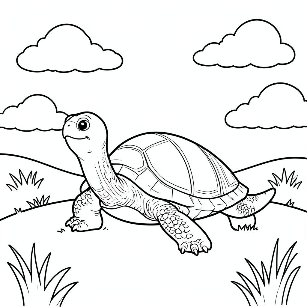 Độc lập, Rùa đơn, một đầu, hai mắt, bốn chân, một vỏ, một đuôi, bàn chân trên nền đất vững chắc, tỷ lệ tự nhiên, quy mô thích hợp trong môi trường, đúng giải phẫu, rùa, cỏ, đồi, bầu trời quang đãng, mây mịn, đơn giản, sạch sẽ, lý lịch, phong cảnh, yên bình, thanh thản, trang tô màu, nghệ thuật đường, nền trắng, solo, chủ đề đơn, đúng giải phẫu, giải phẫu hoàn hảo