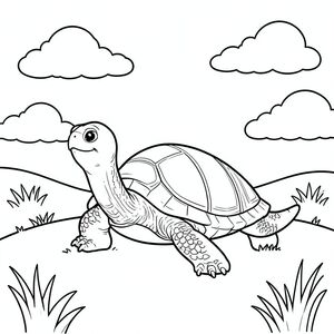 Độc lập, Rùa đơn, một đầu, hai mắt, bốn chân, một vỏ, một đuôi, bàn chân trên nền đất vững chắc, tỷ lệ tự nhiên, quy mô thích hợp trong môi trường, đúng giải phẫu, rùa, cỏ, đồi, bầu trời quang đãng, mây mịn, đơn giản, sạch sẽ, lý lịch, phong cảnh, yên bình, thanh thản, trang tô màu, nghệ thuật đường, nền trắng, solo, chủ đề đơn, đúng giải phẫu, giải phẫu hoàn hảo