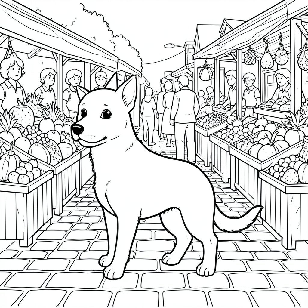 solo, chủ đề đơn, một đầu, hai mắt, hai tai, bốn chân, một đuôi, tỷ lệ tự nhiên, quy mô thích hợp trong môi trường, đúng giải phẫu,, quầy hàng ở chợ, trái cây, rau, ngoài trời, bận rộn, đông đúc, quảng trường, vỉa hè, đá cuội, bằng gỗ, trang màu, nghệ thuật đường, nền trắng, solo, chủ đề đơn, chính xác về mặt giải phẫu, giải phẫu hoàn hảo