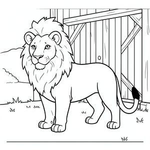 solo, chủ đề đơn, một đầu, hai mắt, hai tai, bốn chân, một đuôi, tỷ lệ tự nhiên, quy mô thích hợp trong môi trường, đúng giải phẫu, sư tử, Tường chuồng, cấu trúc bằng gỗ, nền đơn giản, sạch sẽ, tinh khiết, đối tượng đơn, kích thước nhỏ, nông thôn, ngoài trời, tự nhiên, trang màu, nghệ thuật đường, nền trắng, solo, chủ đề đơn, đúng về mặt giải phẫu, giải phẫu hoàn hảo