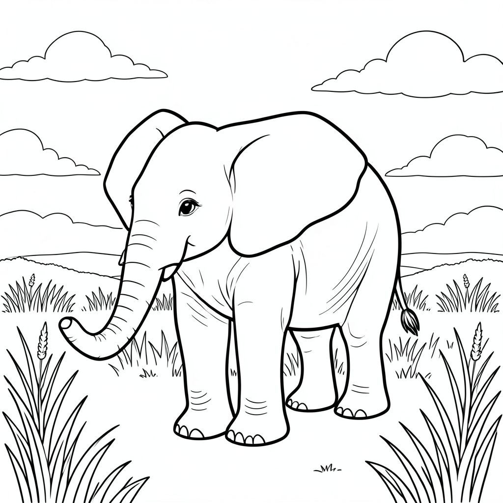 solo, một con voi, một đầu, hai mắt, hai tai lớn, một thân cây, bốn chân, một đuôi, bàn chân trên nền vững chắc, tỷ lệ tự nhiên, quy mô thích hợp trong môi trường, đúng về mặt giải phẫu, voi, thảo nguyên, đồng cỏ, bình minh, cỏ cao, đường chân trời, đám mây, ánh sáng mặt trời, bầu trời quang đãng, nền đơn giản, dọn dẹp, trang màu, nghệ thuật đường, nền trắng, solo, chủ đề đơn, đúng giải phẫu, giải phẫu hoàn hảo