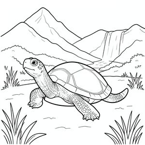 Độc lập, Rùa đơn, một đầu, hai mắt, bốn chân, một vỏ, một đuôi, bàn chân trên mặt đất vững chắc, tỷ lệ tự nhiên, quy mô thích hợp trong môi trường, đúng về mặt giải phẫu, rùa, núi, đồng cỏ, cỏ, xa, thác nước, màu nước, rửa, phác thảo, đơn giản, sạch sẽ, trang tô màu, nghệ thuật đường, nền trắng, solo, chủ đề đơn, đúng giải phẫu, giải phẫu hoàn hảo