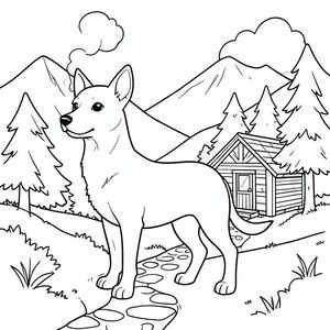 solo, chủ đề đơn, một đầu, hai mắt, hai tai, bốn chân, một đuôi, tỷ lệ tự nhiên, quy mô thích hợp trong môi trường, đúng giải phẫu,, Thung lũng núi, cabin nhỏ, hút thuốc, Gỗ, đơn giản, sạch sẽ, yên tĩnh, đá, con đường, cây cối, trang màu, nghệ thuật đường, nền trắng, solo, chủ đề đơn, đúng về mặt giải phẫu, giải phẫu hoàn hảo