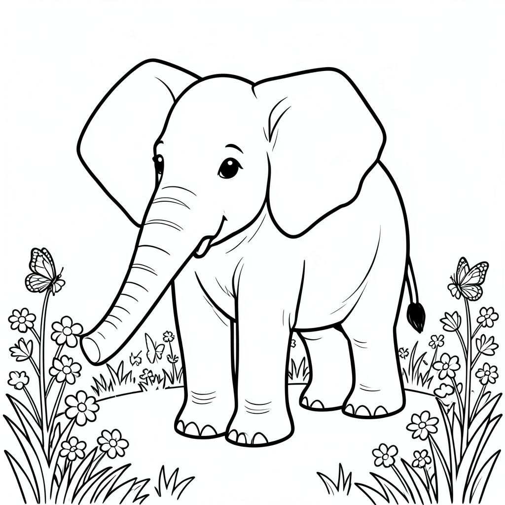 Độc lập, một con voi, một đầu, hai mắt, hai tai lớn, một thân cây, bốn chân, một đuôi, chân trên mặt đất vững chắc, tỷ lệ tự nhiên, quy mô thích hợp trong môi trường, đúng về mặt giải phẫu, voi, hoa, bướm, hoa dại, vườn, ánh sáng mặt trời, cỏ, đơn giản, lý lịch, dọn dẹp, sách truyện, trang tô màu, nghệ thuật đường, nền trắng, Solo, chủ đề đơn, đúng về mặt giải phẫu, Giải phẫu hoàn hảo