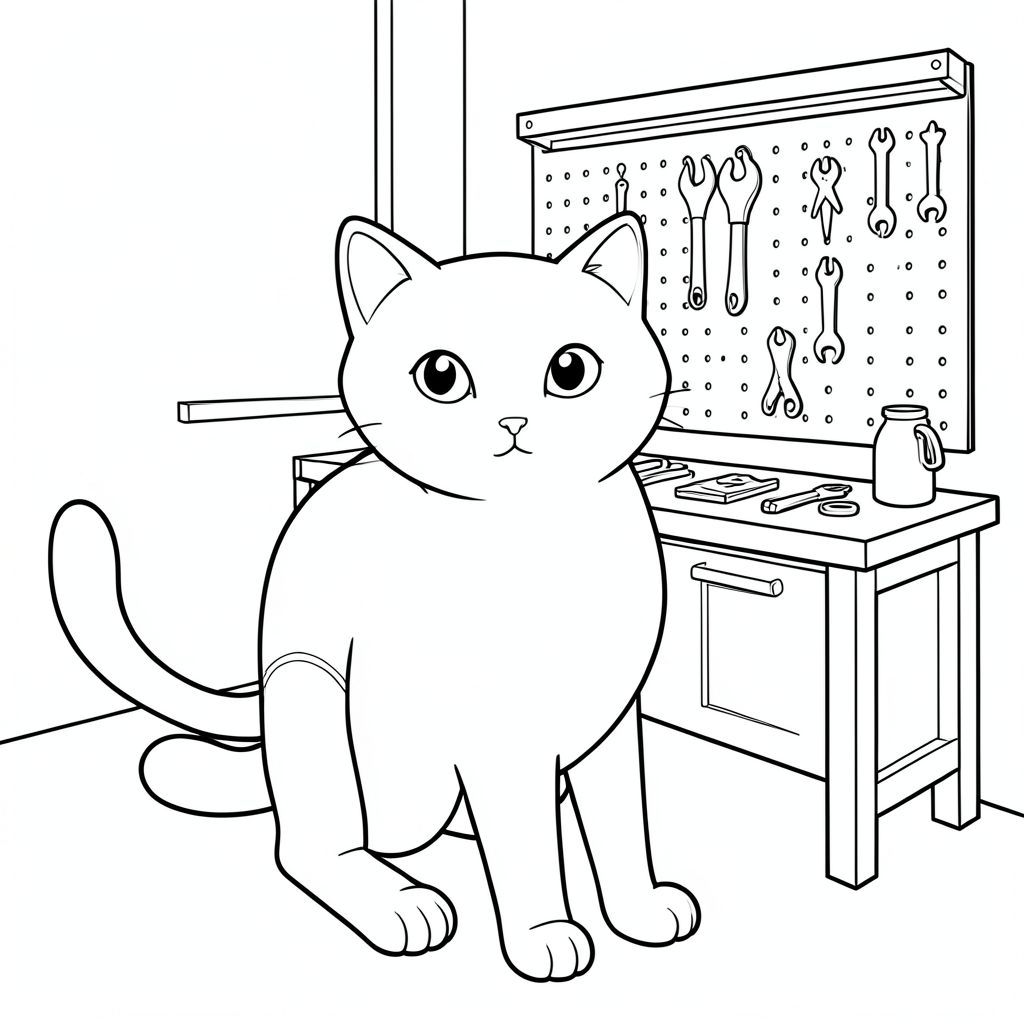 solo, chủ đề đơn, một đầu, hai mắt, hai tai, bốn chân, một đuôi, tỷ lệ tự nhiên, quy mô thích hợp trong môi trường, đúng giải phẫu, con mèo, Nhà để xe, bàn làm việc, công cụ, Bảng chốt, Tường, đơn giản, sạch sẽ, kim loại, Gỗ, sự phản chiếu, trang màu, nghệ thuật đường, nền trắng, solo, chủ đề đơn, đúng về mặt giải phẫu, giải phẫu hoàn hảo