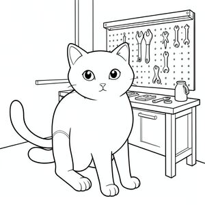 solo, chủ đề đơn, một đầu, hai mắt, hai tai, bốn chân, một đuôi, tỷ lệ tự nhiên, quy mô thích hợp trong môi trường, đúng giải phẫu, con mèo, Nhà để xe, bàn làm việc, công cụ, Bảng chốt, Tường, đơn giản, sạch sẽ, kim loại, Gỗ, sự phản chiếu, trang màu, nghệ thuật đường, nền trắng, solo, chủ đề đơn, đúng về mặt giải phẫu, giải phẫu hoàn hảo