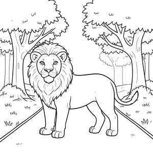 solo, chủ đề đơn, một đầu, hai mắt, hai tai, bốn chân, một đuôi, tỷ lệ tự nhiên, quy mô thích hợp trong môi trường, đúng giải phẫu, sư tử, cây, đại lộ, con đường, công viên, lốm đốm, đơn giản, dọn dẹp, lý lịch, tuyến tính, nghệ thuật, trang màu, nghệ thuật đường, nền trắng, solo, chủ đề đơn, đúng về mặt giải phẫu, giải phẫu hoàn hảo