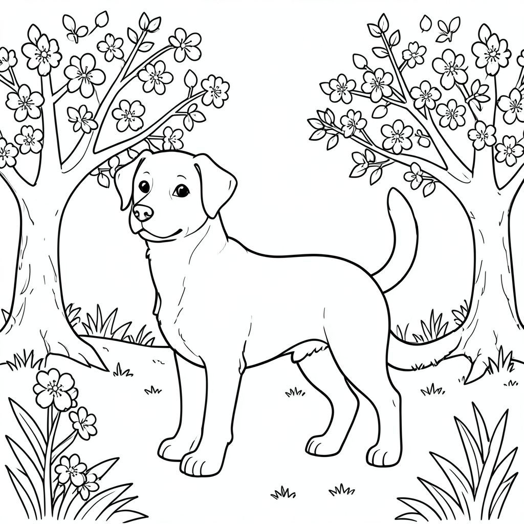 solo, chủ đề đơn, một đầu, hai mắt, hai tai, bốn chân, một đuôi, tỷ lệ tự nhiên, quy mô thích hợp trong môi trường, đúng giải phẫu,, vườn cây ăn quả, cây cối, hoa, cánh hoa, mùa xuân, ánh sáng mặt trời, dọn dẹp, đơn giản, lý lịch, tán lá, trang tô màu, nghệ thuật đường, nền trắng, solo, chủ đề đơn, đúng về mặt giải phẫu, giải phẫu hoàn hảo