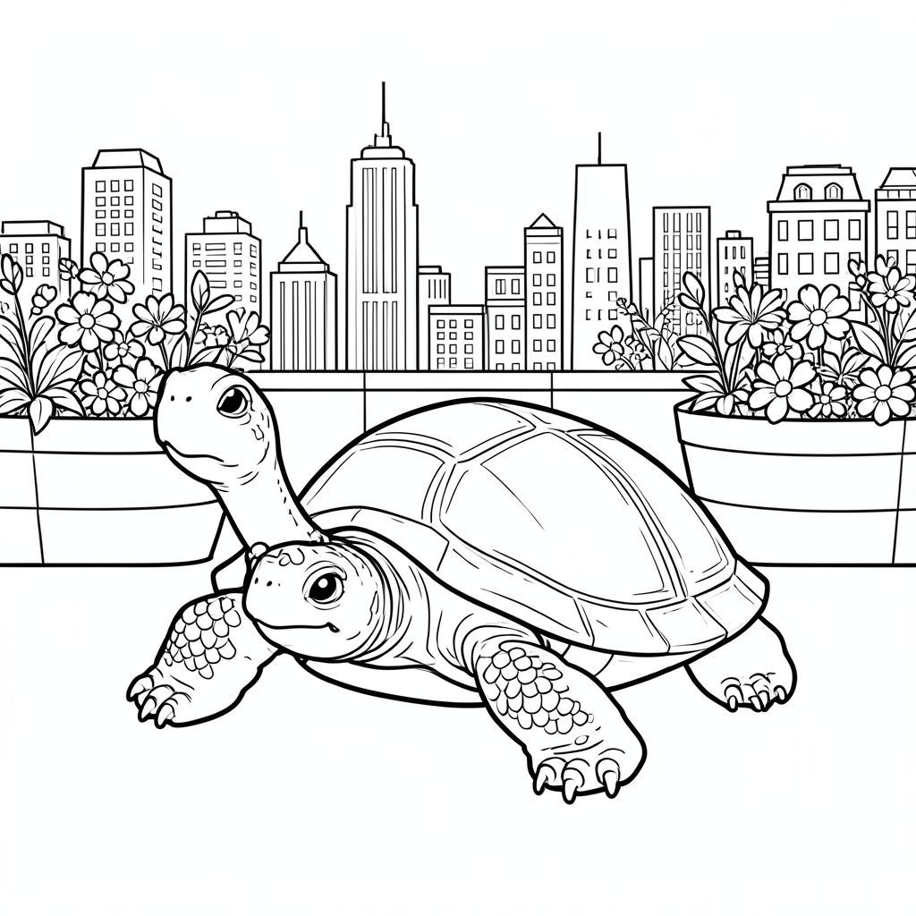 Độc lập, Rùa đơn, một đầu, hai mắt, bốn chân, một vỏ, một đuôi, bàn chân trên mặt đất vững chắc, tỷ lệ tự nhiên, quy mô thích hợp trong môi trường, đúng giải phẫu, rùa, Mái nhà, Tòa nhà thành phố, Chậu trồng cây trên cao, Đường chân trời, thực vật, hoa, dọn dẹp, đơn giản, lý lịch, Sách truyện, trang màu, nghệ thuật đường, nền trắng, Solo, chủ đề đơn, Đúng giải phẫu, Giải phẫu hoàn hảo