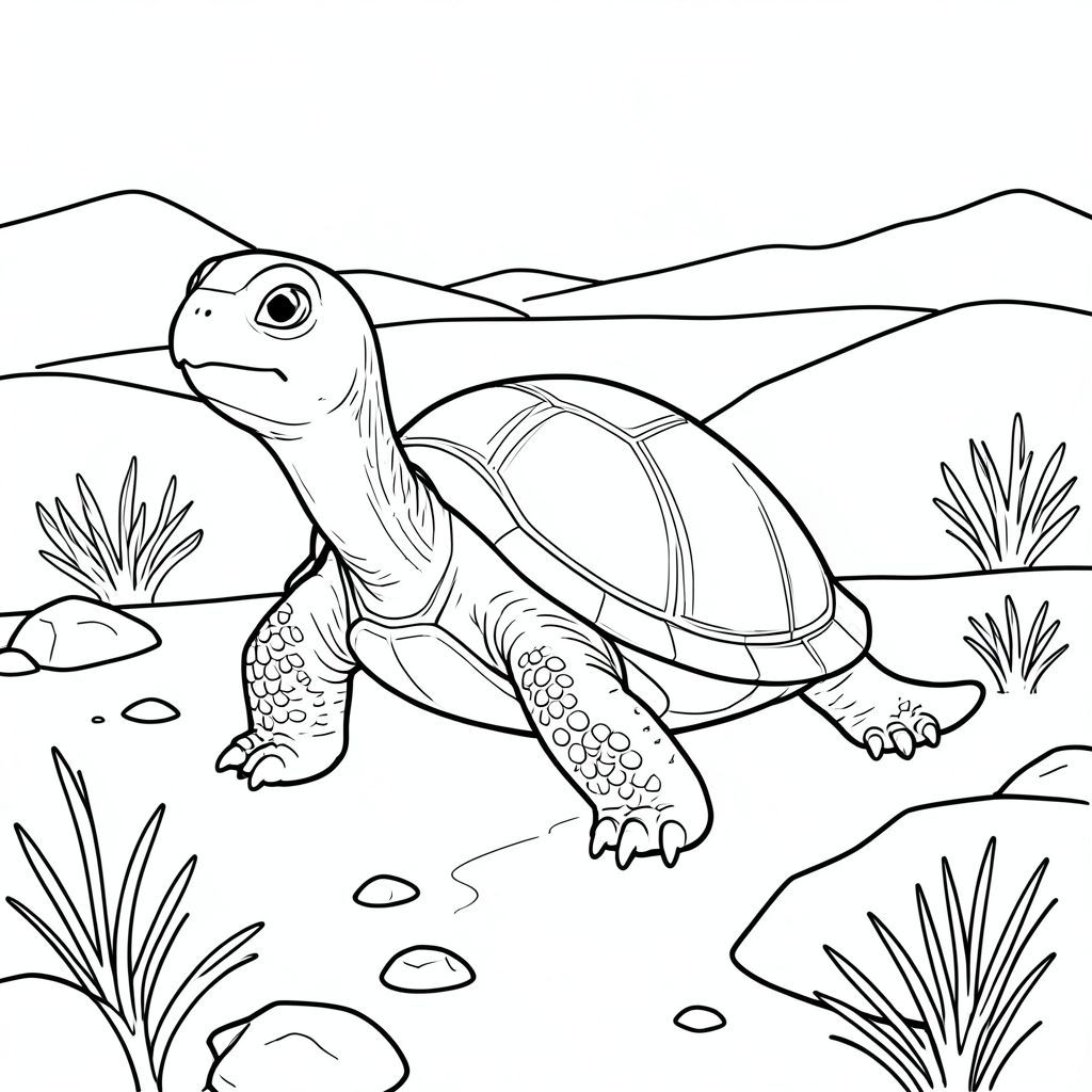 solo, rùa đơn, một đầu, hai mắt, bốn chân, một vỏ, một đuôi, bàn chân trên mặt đất vững chắc, tỷ lệ tự nhiên, quy mô thích hợp trong môi trường, đúng giải phẫu, rùa, đá, sa mạc, đường mòn, đá, bàn chải khô, đơn giản, dọn dẹp, lý lịch, phong cảnh, đường chân trời, trang tô màu, nghệ thuật đường, nền trắng, solo, chủ đề đơn, chính xác về mặt giải phẫu, giải phẫu hoàn hảo