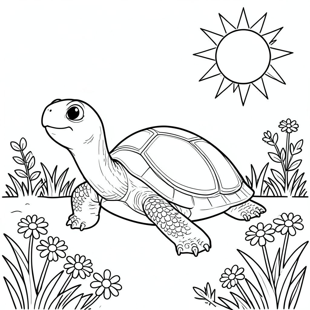 Độc lập, Rùa đơn, một đầu, hai mắt, bốn chân, một vỏ, một đuôi, bàn chân trên mặt đất vững chắc, tỷ lệ tự nhiên, quy mô thích hợp trong môi trường, đúng giải phẫu, rùa, mặt trời, mùa xuân, vườn, hoa cúc, cỏ, tán lá, ánh sáng mặt trời, trong sáng, đơn giản, lý lịch, trang màu, nghệ thuật đường, nền trắng, solo, chủ đề đơn, chính xác về mặt giải phẫu, giải phẫu hoàn hảo