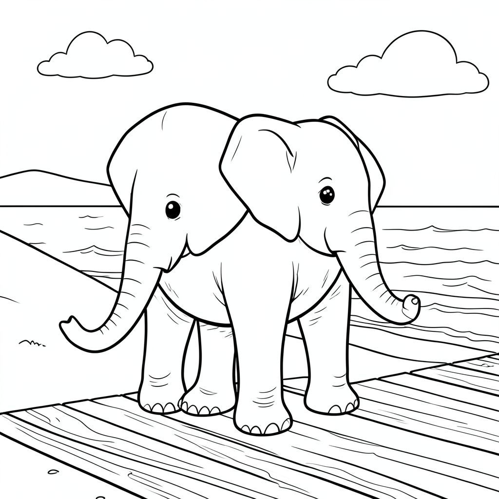 solo, một con voi, một đầu, hai mắt, hai tai lớn, một thân cây, bốn chân, một đuôi, bàn chân trên nền vững chắc, tỷ lệ tự nhiên, quy mô thích hợp trong môi trường, đúng về mặt giải phẫu, voi, cồn cát, lối đi lát ván, ván gỗ, bề mặt nhẵn, bầu trời quang đãng, ánh sáng mặt trời, đại dương, bãi biển, bờ biển, sóng nhẹ nhàng, trang màu, nghệ thuật đường, nền trắng, solo, chủ đề đơn, đúng về mặt giải phẫu, giải phẫu hoàn hảo