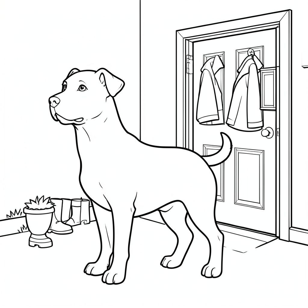 solo, chủ đề đơn, một đầu, hai mắt, hai tai, bốn chân, một đuôi, tỷ lệ tự nhiên, quy mô thích hợp trong môi trường, đúng giải phẫu,, phòng bùn, lối vào, ủng, áo khoác, đơn giản, dọn dẹp, lý lịch, cửa, sách truyện, thuần khiết, trang màu, nghệ thuật đường, nền trắng, solo, chủ đề đơn, đúng về mặt giải phẫu, giải phẫu hoàn hảo