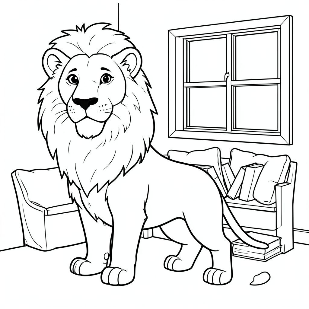 solo, chủ đề đơn, một đầu, hai mắt, hai tai, bốn chân, một đuôi, tỷ lệ tự nhiên, quy mô thích hợp trong môi trường, đúng giải phẫu, sư tử, cửa sổ, ấm cúng, đọc ngóc ngách, đệm, sách, đơn giản, sạch sẽ, lý lịch, ấm áp, tắt tiếng, tô màu, nghệ thuật đường, nền trắng, solo, chủ đề đơn, đúng giải phẫu, giải phẫu hoàn hảo