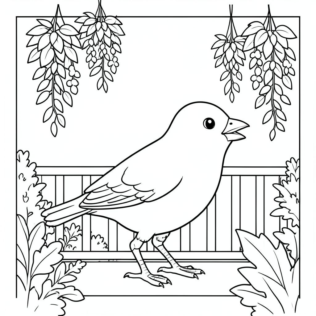 solo, một con chim, một đầu, hai mắt, một mỏ, hai cánh, hai chân, một đuôi, tỷ lệ tự nhiên, quy mô thích hợp trong môi trường, đúng giải phẫu, chim, Ban công, cây xanh, cây treo, vườn, mềm, nền đơn giản, sạch sẽ, tinh khiết, nội thất trắng, trang màu, nghệ thuật đường, nền trắng, solo, chủ đề đơn, đúng về mặt giải phẫu, giải phẫu hoàn hảo