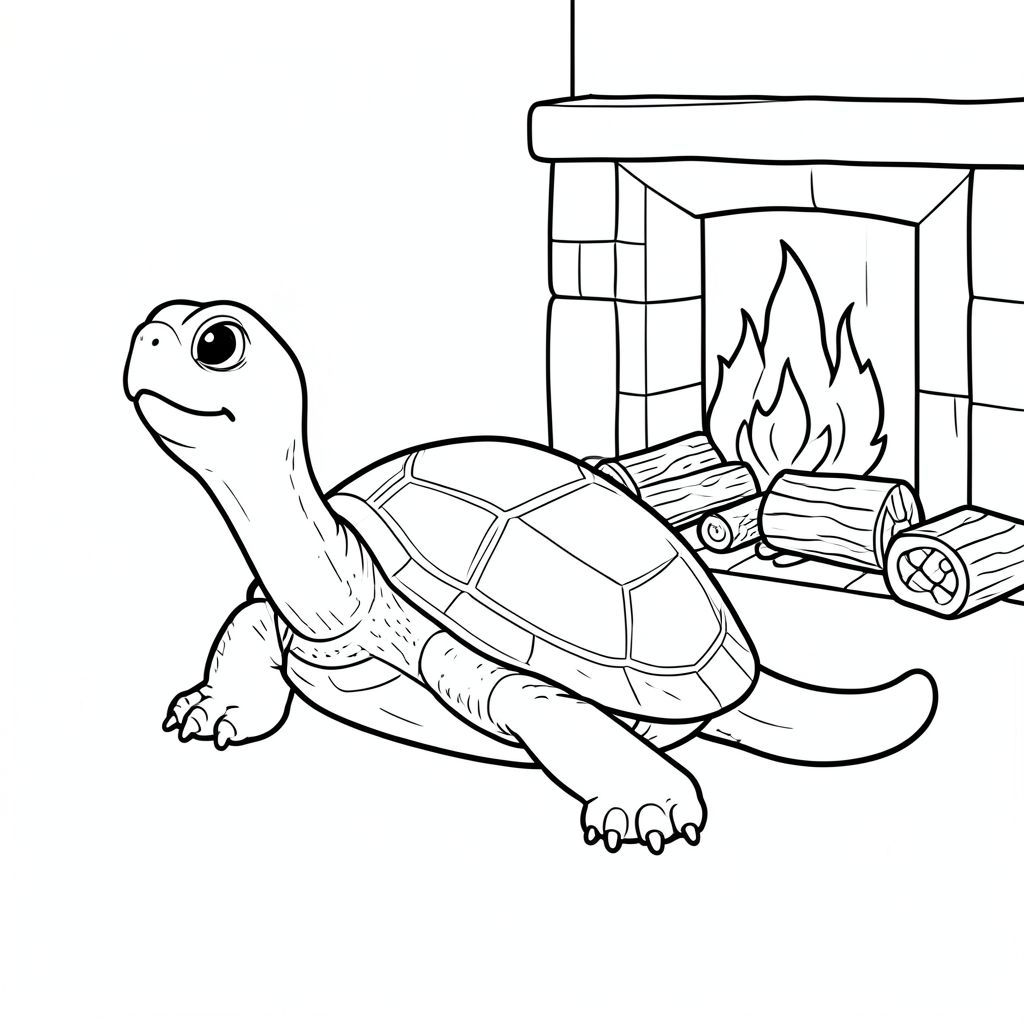 solo, rùa đơn, một đầu, hai mắt, bốn chân, một vỏ, một đuôi, bàn chân trên mặt đất vững chắc, tỷ lệ tự nhiên, quy mô thích hợp trong môi trường, đúng về mặt giải phẫu, rùa, Lò sưởi, lò sưởi, khúc gỗ, nhỏ, đơn giản, sạch sẽ, ấm áp, Nứt tách, lửa, trang tô màu, nghệ thuật đường, nền trắng, solo, chủ đề đơn, đúng về mặt giải phẫu, giải phẫu hoàn hảo