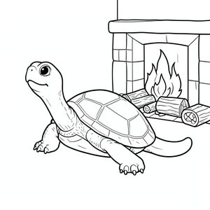 solo, rùa đơn, một đầu, hai mắt, bốn chân, một vỏ, một đuôi, bàn chân trên mặt đất vững chắc, tỷ lệ tự nhiên, quy mô thích hợp trong môi trường, đúng về mặt giải phẫu, rùa, Lò sưởi, lò sưởi, khúc gỗ, nhỏ, đơn giản, sạch sẽ, ấm áp, Nứt tách, lửa, trang tô màu, nghệ thuật đường, nền trắng, solo, chủ đề đơn, đúng về mặt giải phẫu, giải phẫu hoàn hảo
