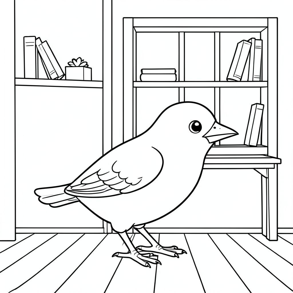 solo, một con chim, một đầu, hai mắt, một mỏ, hai cánh, hai chân, một đuôi, tỷ lệ tự nhiên, quy mô thích hợp trong môi trường, đúng giải phẫu, chim, Kệ đồ chơi, Chỗ ngồi cửa sổ, sàn gỗ, nền đơn giản, dọn dẹp, kệ, sách, nhỏ, ấm cúng, vui vẻ, trang màu, nghệ thuật đường, nền trắng, solo, chủ đề đơn, đúng giải phẫu, giải phẫu hoàn hảo