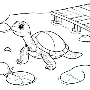 solo, Rùa đơn, một đầu, hai mắt, bốn chân, một vỏ, một đuôi, bàn chân trên mặt đất vững chắc, tỷ lệ tự nhiên, quy mô thích hợp trong môi trường, đúng giải phẫu, rùa, Lily pad, ao, Nước, mịn, đá, nhỏ, bến tàu, đơn giản, dọn dẹp, lý lịch, trang tô màu, nghệ thuật đường, nền trắng, solo, chủ đề đơn, chính xác về mặt giải phẫu, giải phẫu hoàn hảo
