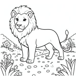 solo, chủ đề đơn, một đầu, hai mắt, hai tai, bốn chân, một đuôi, tỷ lệ tự nhiên, quy mô thích hợp trong môi trường, đúng giải phẫu, sư tử, Đường sỏi, con đường, vườn, yên bình, thanh thản, đơn giản, sạch sẽ, tối giản, truyện tranh, nghệ thuật đại chúng, trang màu, nghệ thuật đường, nền trắng, solo, chủ đề đơn, đúng về mặt giải phẫu, giải phẫu hoàn hảo