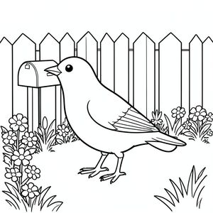 Độc lập, một con chim, một đầu, hai mắt, một mỏ, hai cánh, hai chân, một đuôi, tỷ lệ tự nhiên, quy mô thích hợp trong môi trường, đúng giải phẫu, chim, Sân trước, hộp thư, biên giới vườn, đơn giản, sạch sẽ, nắng, cỏ, hoa, hàng rào gỗ, nền đơn giản, trang màu, nghệ thuật đường, nền trắng, solo, chủ đề đơn, đúng giải phẫu, giải phẫu hoàn hảo