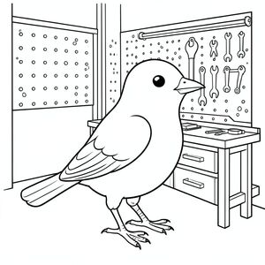 solo, một con chim, một đầu, hai mắt, một mỏ, hai cánh, hai chân, một đuôi, tỷ lệ tự nhiên, quy mô thích hợp trong môi trường, chính xác về mặt giải phẫu, chim, Nhà để xe, bàn làm việc, công cụ, Bảng chốt, Tường, đơn giản, dọn dẹp, kim loại, Gỗ, bụi, trang màu, nghệ thuật đường, nền trắng, solo, chủ đề đơn, chính xác về mặt giải phẫu, giải phẫu hoàn hảo