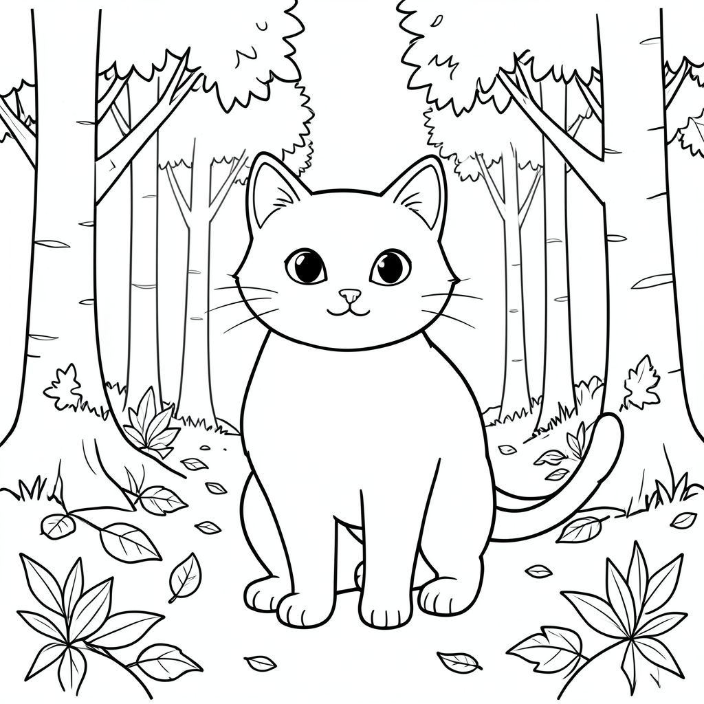 solo, chủ đề đơn, một đầu, hai mắt, hai tai, bốn chân, một đuôi, tỷ lệ tự nhiên, quy mô thích hợp trong môi trường, đúng giải phẫu, con mèo, rừng bạch dương, cây trắng, lá rụng, ánh sáng mặt trời, bầu trời quang đãng, nền đơn giản, sạch sẽ, yên bình, yên tĩnh, nhỏ, trang màu, nghệ thuật đường, nền trắng, solo, chủ đề đơn, đúng giải phẫu, giải phẫu hoàn hảo