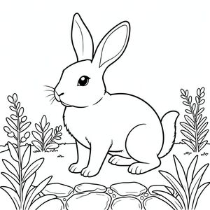 solo, chủ đề đơn, một đầu, hai mắt, hai tai, bốn chân, một đuôi, tỷ lệ tự nhiên, quy mô thích hợp trong môi trường, đúng giải phẫu, thỏ, vườn, hàng, viền đá, thực vật, ánh sáng mặt trời, đơn giản, sạch sẽ, lý lịch, tinh khiết, trắng, trang tô màu, nghệ thuật đường nét, nền trắng, solo, chủ đề đơn, đúng về mặt giải phẫu, giải phẫu hoàn hảo