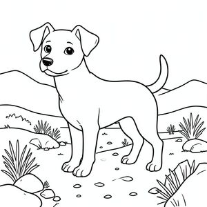 solo, chủ đề đơn, một đầu, hai mắt, hai tai, bốn chân, một đuôi, tỷ lệ tự nhiên, quy mô thích hợp trong môi trường, đúng giải phẫu, chó, Đá, sa mạc, đường mòn, đá, bàn chải khô, đơn giản, dọn dẹp, phong cảnh, đường chân trời, ánh sáng mặt trời, trang màu, nghệ thuật đường, nền trắng, solo, chủ đề đơn, đúng về mặt giải phẫu, giải phẫu hoàn hảo