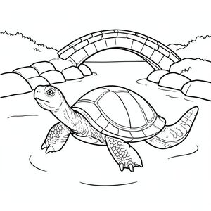 solo, rùa đơn, một đầu, hai mắt, bốn chân, một vỏ, một đuôi, bàn chân trên mặt đất vững chắc, tỷ lệ tự nhiên, quy mô thích hợp trong môi trường, đúng giải phẫu, rùa, Suối, Nước, cầu, đá, hẹp, nhỏ, Cong vòm, đơn giản, sạch sẽ, lý lịch, trang màu, nghệ thuật đường, nền trắng, solo, chủ đề đơn, đúng về mặt giải phẫu, giải phẫu hoàn hảo