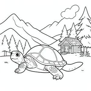 solo, rùa đơn, một đầu, hai mắt, bốn chân, một vỏ, một đuôi, bàn chân trên mặt đất vững chắc, tỷ lệ tự nhiên, quy mô thích hợp trong môi trường, đúng giải phẫu, rùa, núi, thung lũng, cabin nhỏ, hút thuốc, gỗ, đơn giản, sạch sẽ, yên tĩnh, rừng, cây cối, trang màu, nghệ thuật đường, nền trắng, solo, chủ đề đơn, chính xác về mặt giải phẫu, giải phẫu hoàn hảo