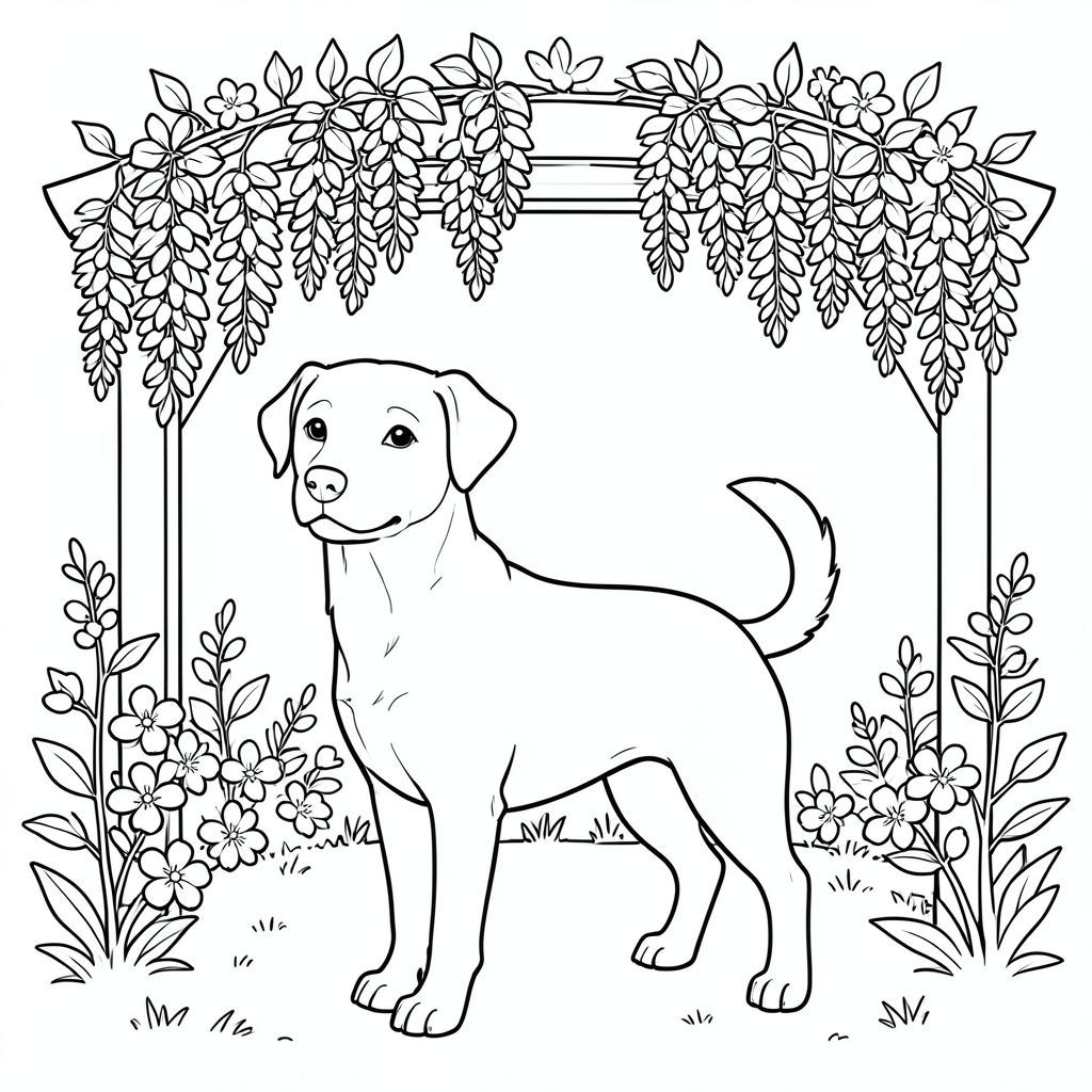 solo, chủ đề đơn, một đầu, hai mắt, hai tai, bốn chân, một đuôi, tỷ lệ tự nhiên, quy mô thích hợp trong môi trường, đúng giải phẫu,, tử đằng, giàn che, treo hoa, vườn, hoa, ánh sáng mặt trời, đơn giản, dọn dẹp, lý lịch, màu nước, tô màu, nghệ thuật đường, nền trắng, solo, chủ đề đơn, đúng về mặt giải phẫu, giải phẫu hoàn hảo