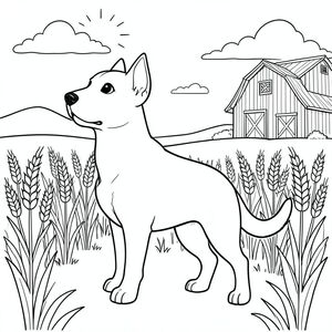 solo, chủ đề đơn, một đầu, hai mắt, hai tai, bốn chân, một đuôi, tỷ lệ tự nhiên, quy mô thích hợp trong môi trường, đúng giải phẫu,, chuồng trại, cánh đồng lúa mì, nắng, đơn giản, sạch sẽ, lý lịch, phong cảnh, đường chân trời, bầu trời, đám mây, trang màu, nghệ thuật đường, nền trắng, solo, chủ đề đơn, đúng về mặt giải phẫu, giải phẫu hoàn hảo