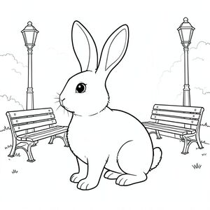 solo, chủ đề đơn, một đầu, hai mắt, hai tai, bốn chân, một đuôi, tỷ lệ tự nhiên, quy mô thích hợp trong môi trường, đúng giải phẫu, thỏ, buổi sáng sương mù, công viên yên tĩnh, ghế gỗ, cột đèn sắt, nền đơn giản, môi trường sạch sẽ, phong cách truyện, tinh khiết, trắng, trang màu, nghệ thuật đường, nền trắng, solo, chủ đề đơn, đúng giải phẫu, giải phẫu hoàn hảo