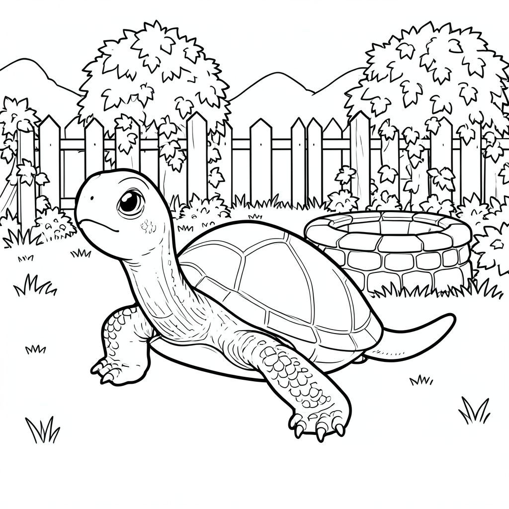 Độc lập, Rùa đơn, một đầu, hai mắt, bốn chân, một vỏ, một đuôi, bàn chân trên mặt đất vững chắc, tỷ lệ tự nhiên, Quy mô thích hợp trong môi trường, Đúng giải phẫu, Rùa, đá giếng, Thường xuân được bao phủ, Vườn nông thôn, Hàng rào gỗ, cỏ, nền đơn giản, dọn dẹp, thuần khiết, hình minh họa, câu chuyện, trang tô màu, nghệ thuật đường, nền trắng, Solo, chủ đề đơn, đúng giải phẫu, giải phẫu hoàn hảo