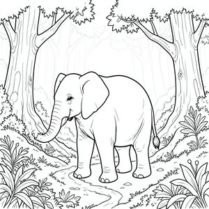 Độc lập, một con voi, một đầu, hai mắt, hai tai lớn, một thân cây, bốn chân, một đuôi, chân trên nền vững chắc, tỷ lệ tự nhiên, quy mô thích hợp trong môi trường, đúng về mặt giải phẫu, voi, rừng sương mù, cây cao chót vót cổ thụ, sương mù xếp nếp, kết cấu vỏ cây chi tiết, con đường quanh co phủ rêu, các lớp tán lá phức tạp, bầu không khí thanh tao, tán cây dày đặc, bầu không khí sương mù, nền chi tiết, trang màu, nghệ thuật đường nét,  nền trắng, solo, đối tượng đơn, chính xác về mặt giải phẫu, giải phẫu hoàn hảo