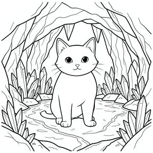 solo, chủ đề đơn, một đầu, hai mắt, hai tai, bốn chân, một đuôi, tỷ lệ tự nhiên, quy mô thích hợp trong môi trường, đúng giải phẫu, mèo, hồ ngầm trong vắt, khoáng chất, tường hang động, tinh thể phát quang sinh học, môi trường ngầm, sự hình thành khoáng sản intrie, tĩnh mạch, hồ bơi ngầm, trần hang đá, đặc điểm địa chất chi tiết, tô màu, nghệ thuật đường, nền trắng, solo, chủ đề đơn, đúng giải phẫu,  Giải phẫu hoàn hảo