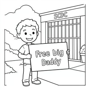 Một bức ảnh tôi cầm một tấm biển bên ngoài nhà tù SCDC có nội dung trả tự do cho bố lớn. 