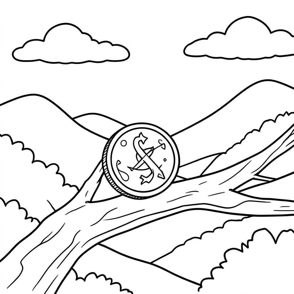 Một đồng xu lén lút trên những ngọn đồi Tree Brranch và bầu trời trên nền